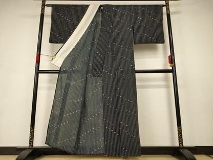 平和屋着物＊夏物 小紋 絽 枝葉文 正絹 逸品 AABB8242jd