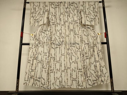 平和屋着物＊夏物 小千谷ちぢみ 幾何学文様 麻 逸品 AABB8248jd