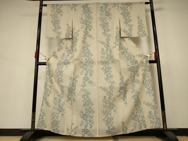 平和屋着物＊夏物 小紋 紗 ちぢみ織 草花文 AABB8253jd