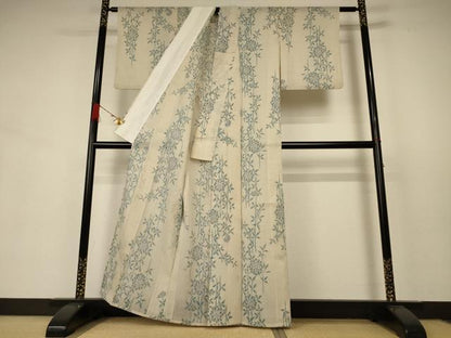 平和屋着物＊夏物 小紋 紗 ちぢみ織 草花文 AABB8253jd