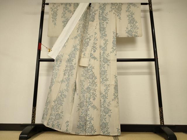 平和屋着物＊夏物 小紋 紗 ちぢみ織 草花文 AABB8253jd