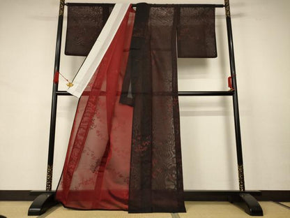 平和屋着物＊夏物 小紋 紗 萩 正絹 逸品 AABB8257jd