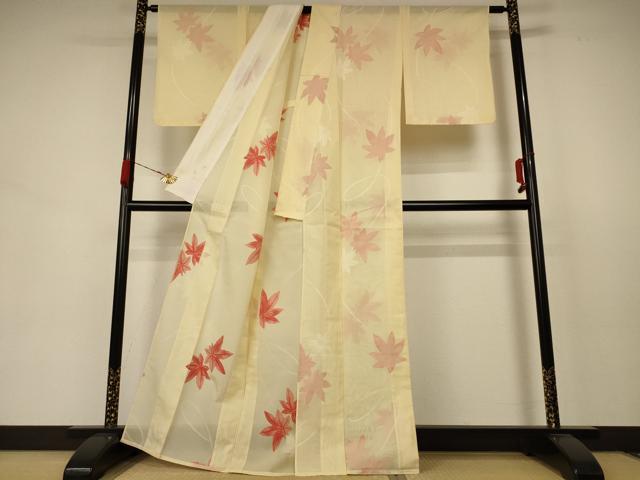 平和屋着物＊夏物 小紋 紗 楓文 正絹 逸品 AABB8260jd