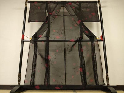 平和屋着物＊夏物 小紋 紗 草花文 正絹 逸品 AABB8261jd