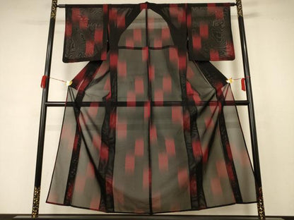 平和屋着物＊夏物 小紋 紗 変わり市松 正絹 逸品 AABB8262jd