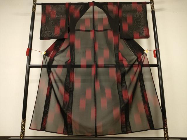 平和屋着物＊夏物 小紋 紗 変わり市松 正絹 逸品 AABB8262jd