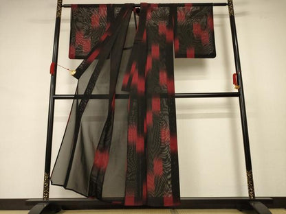 平和屋着物＊夏物 小紋 紗 変わり市松 正絹 逸品 AABB8262jd