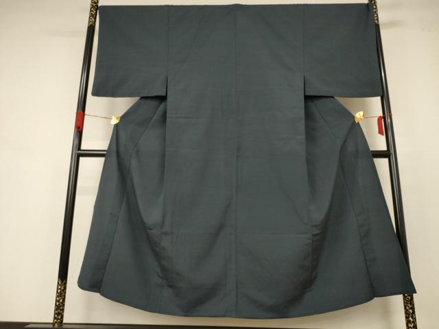 平和屋着物▽男性 紬 単衣 錆鉄御納戸色 正絹 逸品 AABB8264jd