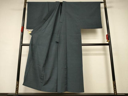 平和屋着物▽男性 紬 単衣 錆鉄御納戸色 正絹 逸品 AABB8264jd