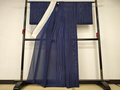 平和屋着物＊夏物 小紋 紗 変わり縞 正絹 逸品 AABB8270jd