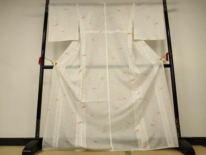 平和屋着物＊夏物 小紋 絽 扇面花文 ロング丈 洗える着物 AABB8281jd