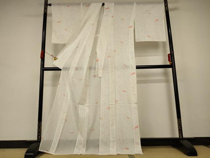 平和屋着物＊夏物 小紋 絽 扇面花文 ロング丈 洗える着物 AABB8281jd