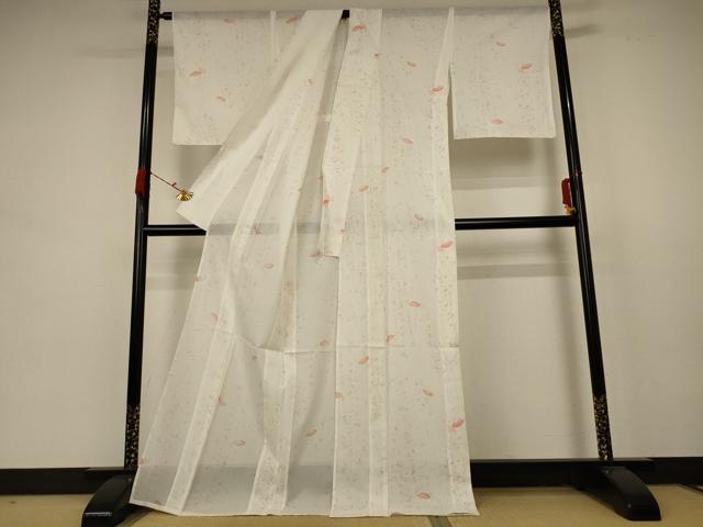 平和屋着物＊夏物 小紋 絽 扇面花文 ロング丈 洗える着物 AABB8281jd