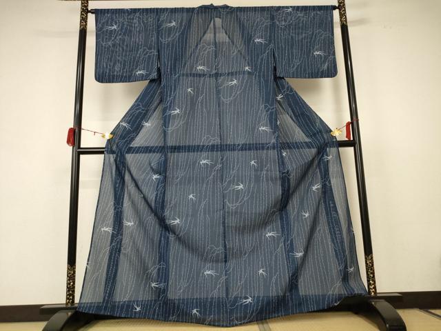 平和屋着物＊夏物 小紋 絽 舞鳥文 洗える着物 AABB8283jd