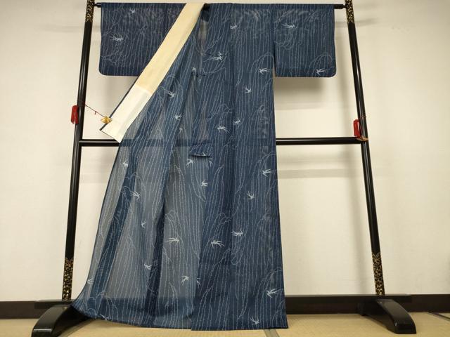 平和屋着物＊夏物 小紋 絽 舞鳥文 洗える着物 AABB8283jd