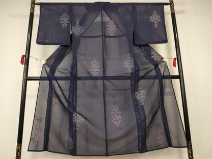平和屋着物＊夏物 小紋 紗 飾花文 正絹 逸品 AABB8293jd