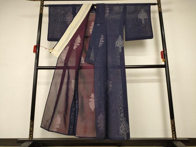 平和屋着物＊夏物 小紋 紗 飾花文 正絹 逸品 AABB8293jd