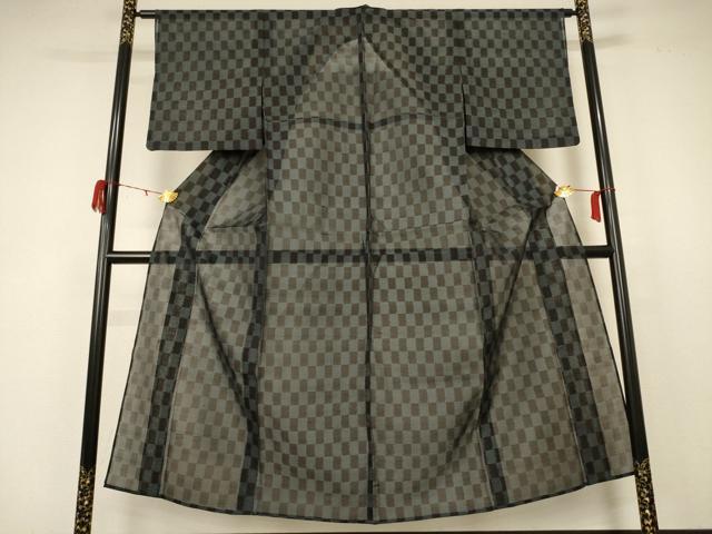 平和屋着物＊夏物 紗紬 市松文様 正絹 逸品 AABB8295jd
