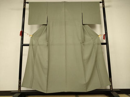 平和屋着物＊夏物 色無地 縦絽 柳鼠色 正絹 逸品 AABB8298jd