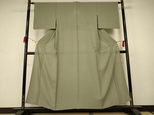 平和屋着物＊夏物 色無地 縦絽 柳鼠色 正絹 逸品 AABB8298jd