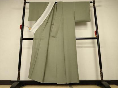 平和屋着物＊夏物 色無地 縦絽 柳鼠色 正絹 逸品 AABB8298jd