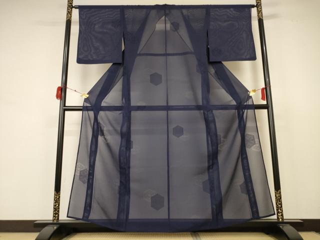 平和屋着物＊夏物 小紋 縦絽 亀甲文 正絹 逸品 AABB8299jd