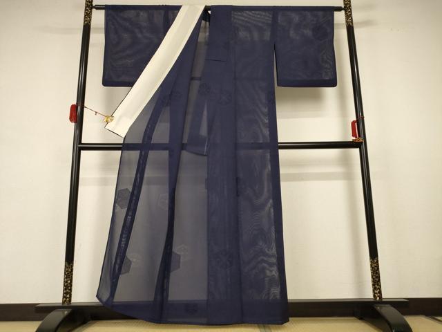 平和屋着物＊夏物 小紋 縦絽 亀甲文 正絹 逸品 AABB8299jd