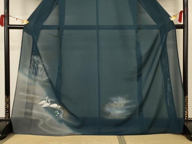 平和屋着物＊夏物 訪問着 絽 手描き 風景文 鷺 暈し染め 金彩 ロング丈 正絹 逸品 AABB8300jd