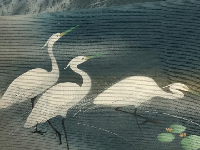 平和屋着物＊夏物 訪問着 絽 手描き 風景文 鷺 暈し染め 金彩 ロング丈 正絹 逸品 AABB8300jd