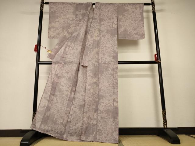平和屋着物＊夏物　小千谷ちぢみ　草花文　麻　逸品　AABB8303jd