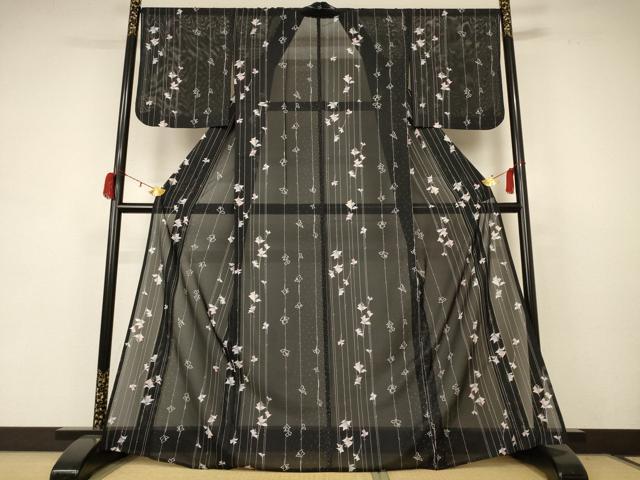 平和屋着物＊夏物 小紋 絽 枝花文 正絹 逸品 AABB8304jd