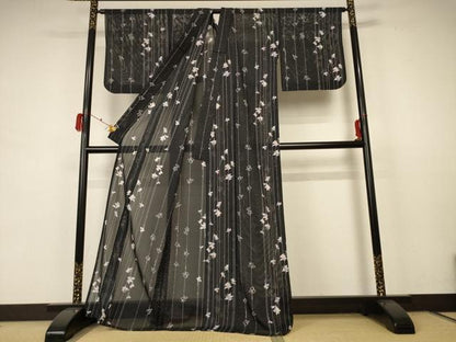 平和屋着物＊夏物 小紋 絽 枝花文 正絹 逸品 AABB8304jd
