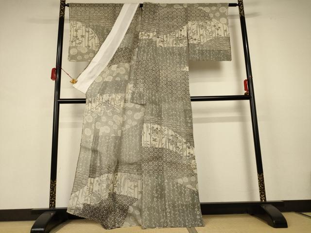 平和屋着物＊夏物　絹芭蕉　訪問着　型染め　花鳥文　正絹　逸品　AABB8308jd