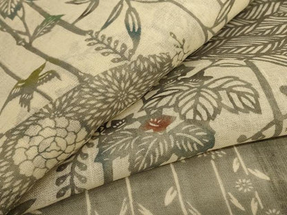 平和屋着物＊夏物　絹芭蕉　訪問着　型染め　花鳥文　正絹　逸品　AABB8308jd