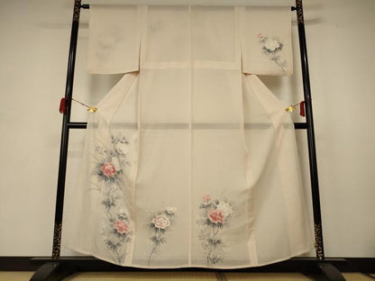 平和屋着物＊夏物 訪問着 絽 手描き 草花文 正絹 逸品 AABB8311jd