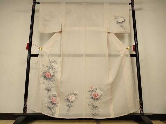 平和屋着物＊夏物 訪問着 絽 手描き 草花文 正絹 逸品 AABB8311jd