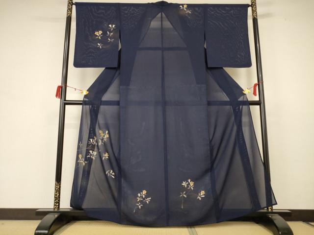 平和屋着物＊夏物 訪問着 絽 草花文 暈し染め 金彩 正絹 逸品 AABB8317jd