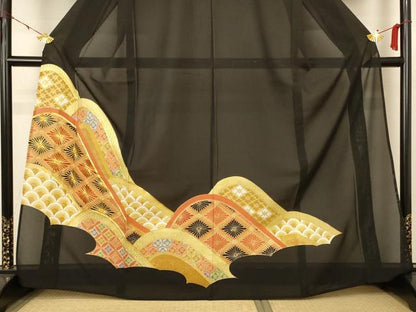 平和屋着物＊夏物 黒留袖 絽 駒刺繍 吉祥花菱文 金彩 正絹 逸品 AABB8319jd