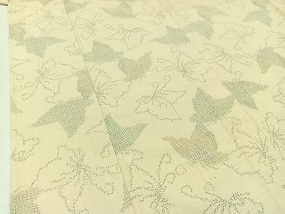 平和屋着物▽上質な紬　単衣　舞蝶文　正絹　逸品　AABB8361jh