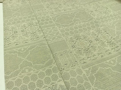 平和屋着物▽結城紬 単衣 80亀甲 横段花文 正絹 逸品 AABB8363jh