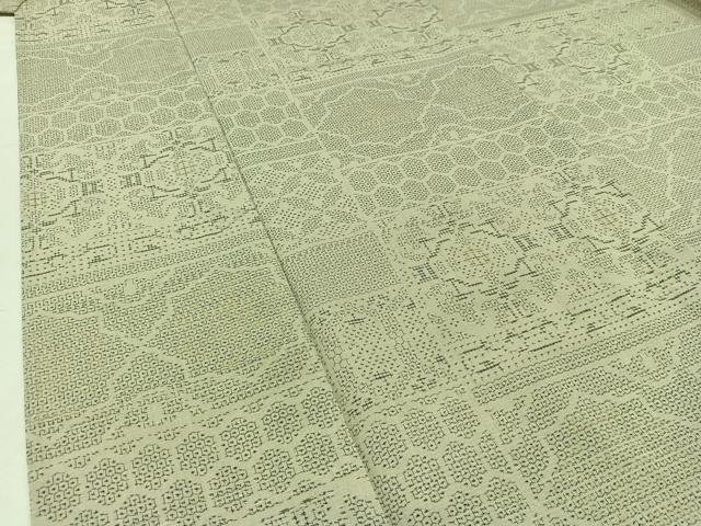 平和屋着物▽結城紬 単衣 80亀甲 横段花文 正絹 逸品 AABB8363jh