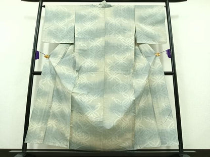 平和屋着物▽上質な紬 単衣 七宝花文 正絹 逸品 AABB8364jh