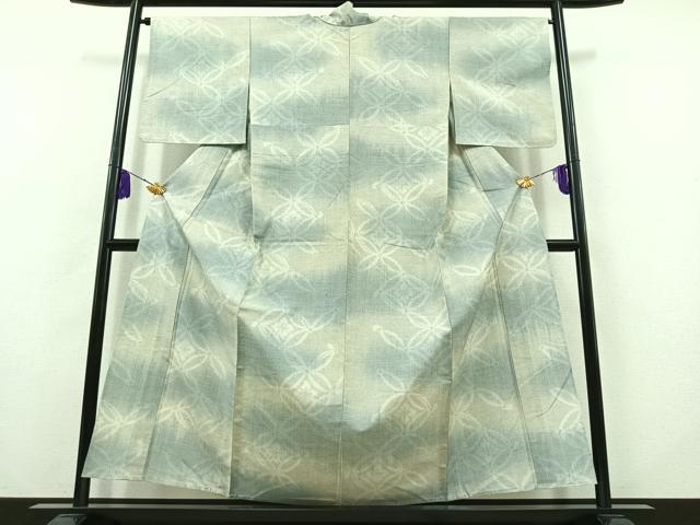 平和屋着物▽上質な紬 単衣 七宝花文 正絹 逸品 AABB8364jh