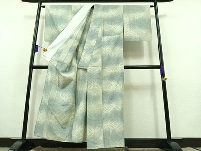 平和屋着物▽上質な紬 単衣 七宝花文 正絹 逸品 AABB8364jh