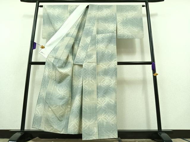 平和屋着物▽上質な紬 単衣 七宝花文 正絹 逸品 AABB8364jh