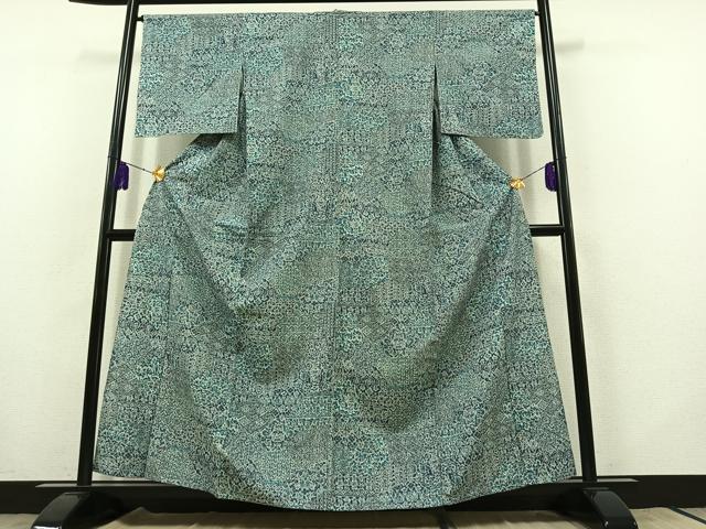 平和屋着物▽上質な紬 単衣 草花文 正絹 逸品 AABB8365jh
