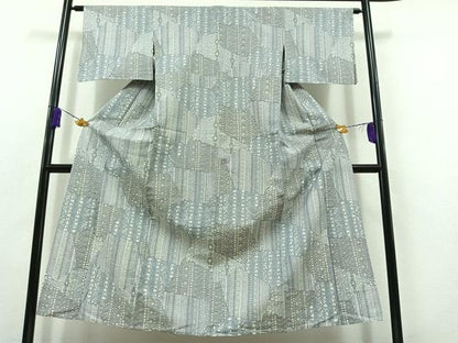 平和屋着物▽上質な紬 単衣 切嵌花文 正絹 逸品 AABB8370jh