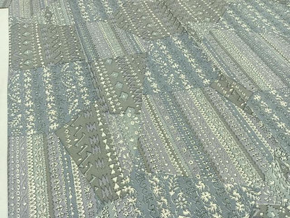 平和屋着物▽上質な紬 単衣 切嵌花文 正絹 逸品 AABB8370jh