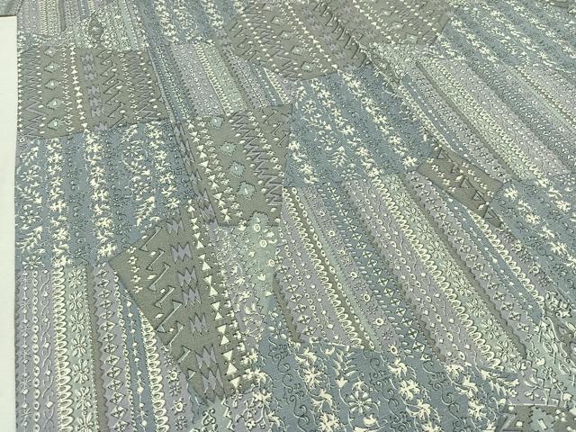 平和屋着物▽上質な紬 単衣 切嵌花文 正絹 逸品 AABB8370jh