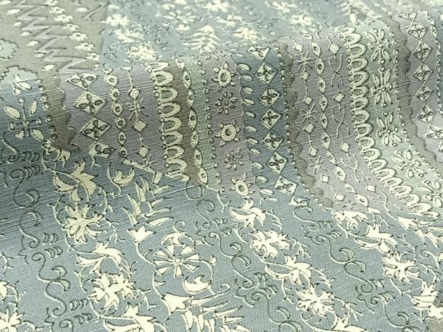 平和屋着物▽上質な紬 単衣 切嵌花文 正絹 逸品 AABB8370jh